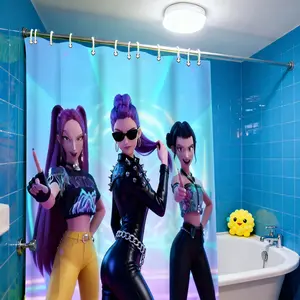 1/4 Pcs cartoon figure KPOP pattern bathroom set with shower curtain and carpet,  bathroom shower curtain set with 12 hooks, including bath mat and U-shaped floor mat, toilet seat oval rug to add a stylish touch to your home decor