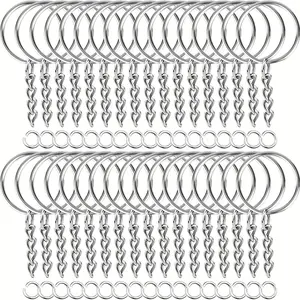 100pcs/set Keychain Production Supplies Kit With 50 Chain Keychains And 50 Jump Rings, Metal Chain, Keychain Set Keychain Accessories Loose For Keychain Production DIY Crafts Small Business Supplies