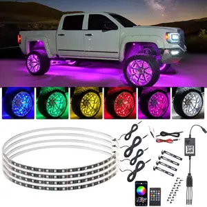 4PCS 17 Inch Waterproof Car Tire Wheel Lights,APP & Remote Control Hub Lamp Light,Easy to Install,Enhance the Personalized,Perfect for Night Driving,Of-Road,Parties