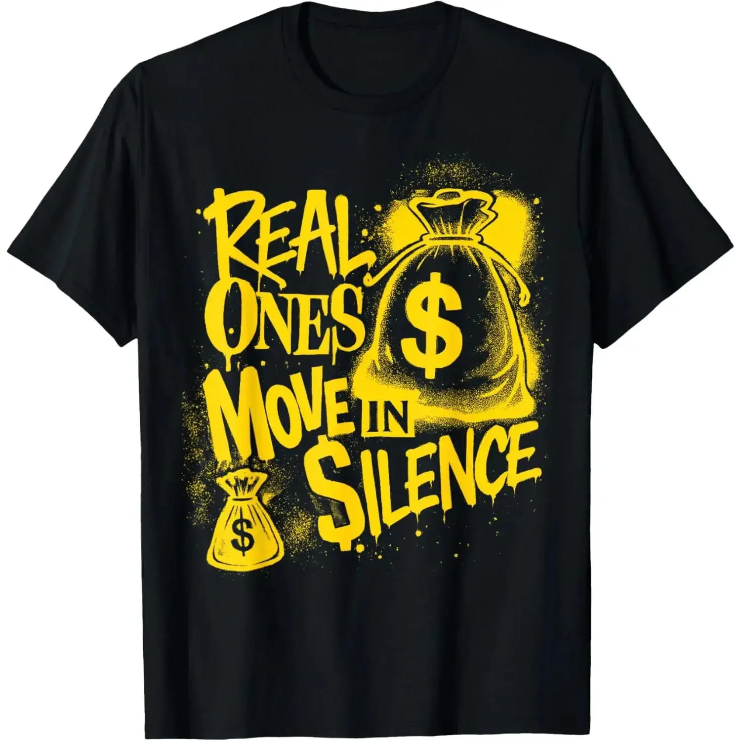 Men's  Short-Sleeve Casual T-Shirt - Yellow, "Real Ones Move in Silence" Graphic, Street-Style Printed Menswear Top