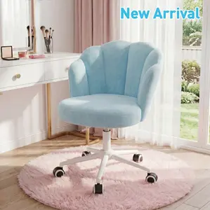 Raybee Office Vanity Chair with Wheels, Desk Chair Comfy with Petal Backrest, Armless Home Office Chair Hight Adjustable & 360° Swivel, Computer Task Chair for Bedroom, Study Room, Misty Blue #TikTokShopStockUp #SummerVibes