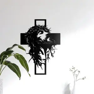 Jesus & Cross Metal Wall Art, Spiritual Wall Decor, Durable Hand Engraved Christian Religious Ornaments for Home Office Restaurant Hall Decorations, Stylish Religious Decor, High-Quality Religious Symbolism Artwork Perfect Easter Gift