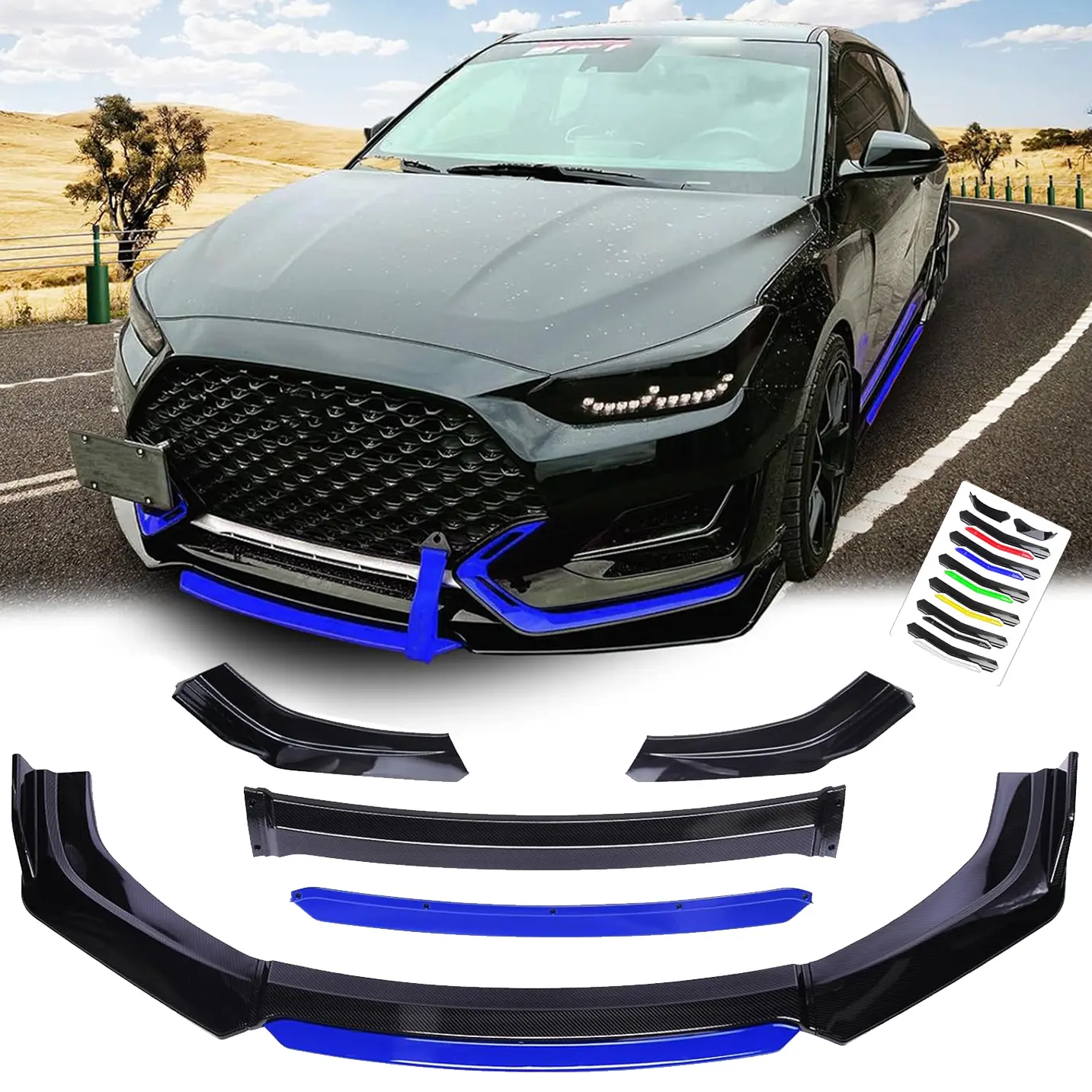 Round Corner Adjustable Car Front Bumper Lip Splitter Chin Spoiler Body Kit Guard Wing Protector Diffuser,Universal For Cars Sedans Suvs Pickup Trucks