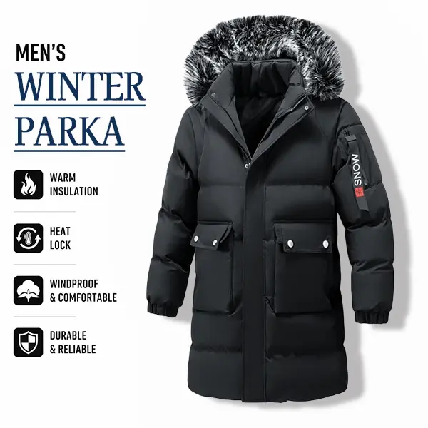 Men's Fur-Trimmed Hooded Puffer Jacket, Thermal Casual Winter Parka, Versatile Streetwear Outerwear for Autumn and Winter