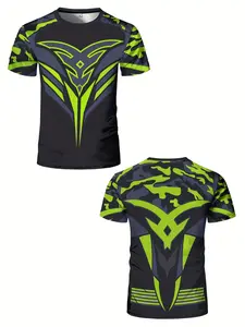 Men's Fitness Compression Top, Sports Short-Sleeve T-Shirt, Fitness Shirts, Muscle-Building, High-Elasticity Training, Quick-Dry Fitness Set, 3D Heat-Transfer Printing