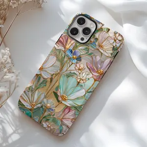 Romantic Floral Aesthetic Stained Glass Graphic Phone Case for iPhone 17 16 15 14 13 pro max Wildflower Phone Case