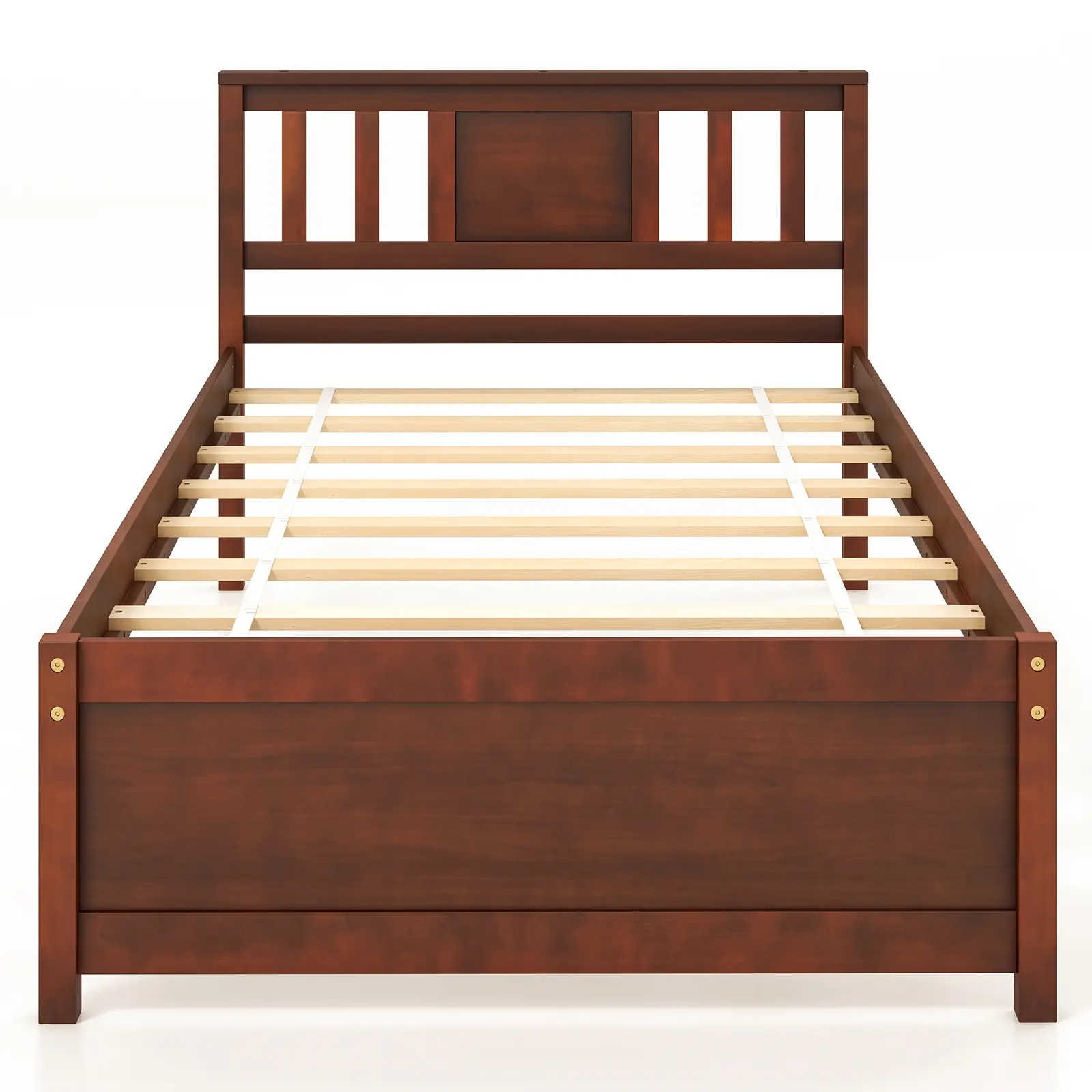 COSTWAY - Wooden Platform Bed with Headboard and Slat Support-Twin Size
