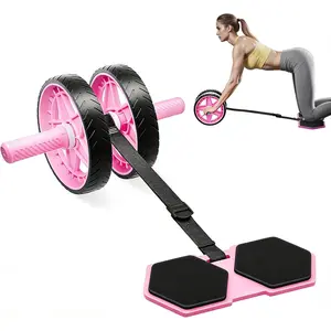 Double-Wheel Ab Roller for Core  - Rebound Design with Adjustable Elastic Band, Silent Non-Slip Wheels, Detachable Build,  Pad & Bands -  Gym Gear for Men/Women