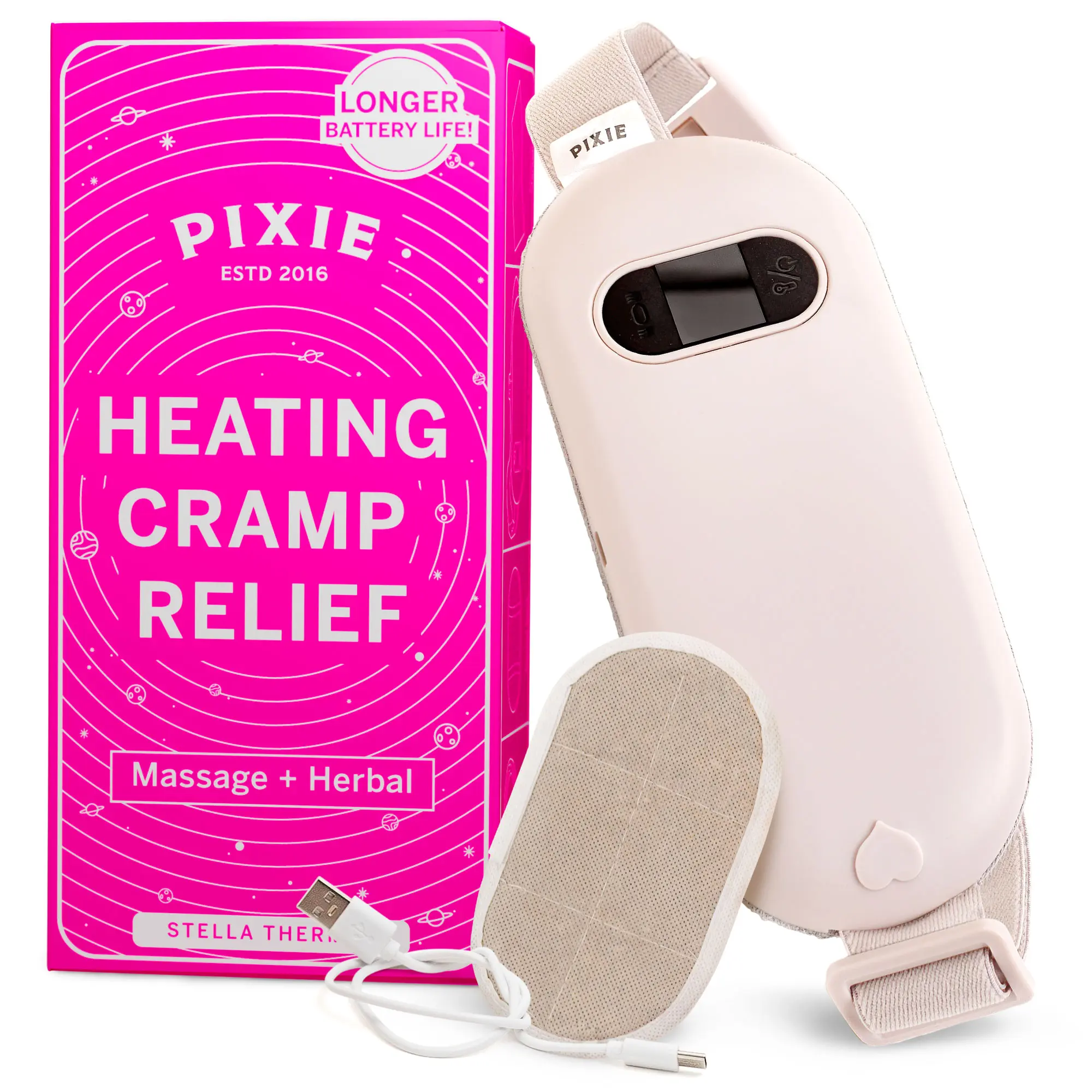 Pixie Rechargeable Heating Pad for Cramps – Herbal Heat Therapy Belt for Back Pain – Natural Relief with Reusable Heating Packs for Feminine Care – Thoughtful Gift for Women & Girls