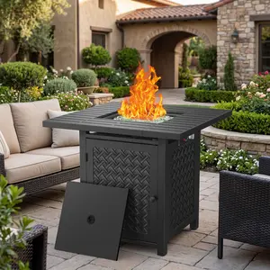 FORIOUS 30 Inch Outdoor Propane Fire Pit Table 50,000 BTU Rectangle Pit with Glass Tabletop and Waterproof Cover, Gas Fire Table for Garden,Patio, CSA Modern Safety