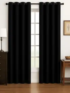 Luxury Glow Faux Silk Curtain Panel – 2 Panel Set, Each 54x84”, 8 Grommets, Elegant Light Blocking Drapes for Bedrooms Living Rooms -Black