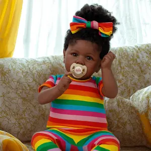 BABESIDE 20 "8 piece set of cloth body + vinyl dark skin non gender Reborn doll with gift box and feeding accessories suitable for Christmas New Year birthday gift