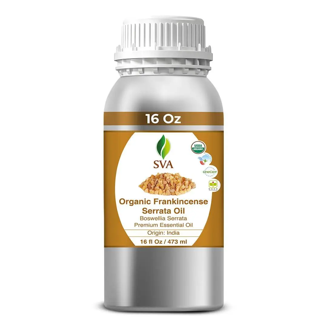 SVA Organic Frankincense Scented Botanical Oil - 16 Fl Oz 100% Natural Boswellia Serrata, Small Business-Made Body Care Blend, Soothing Stress Relief for Diffusers & Massage, 24-Month Shelf Life
