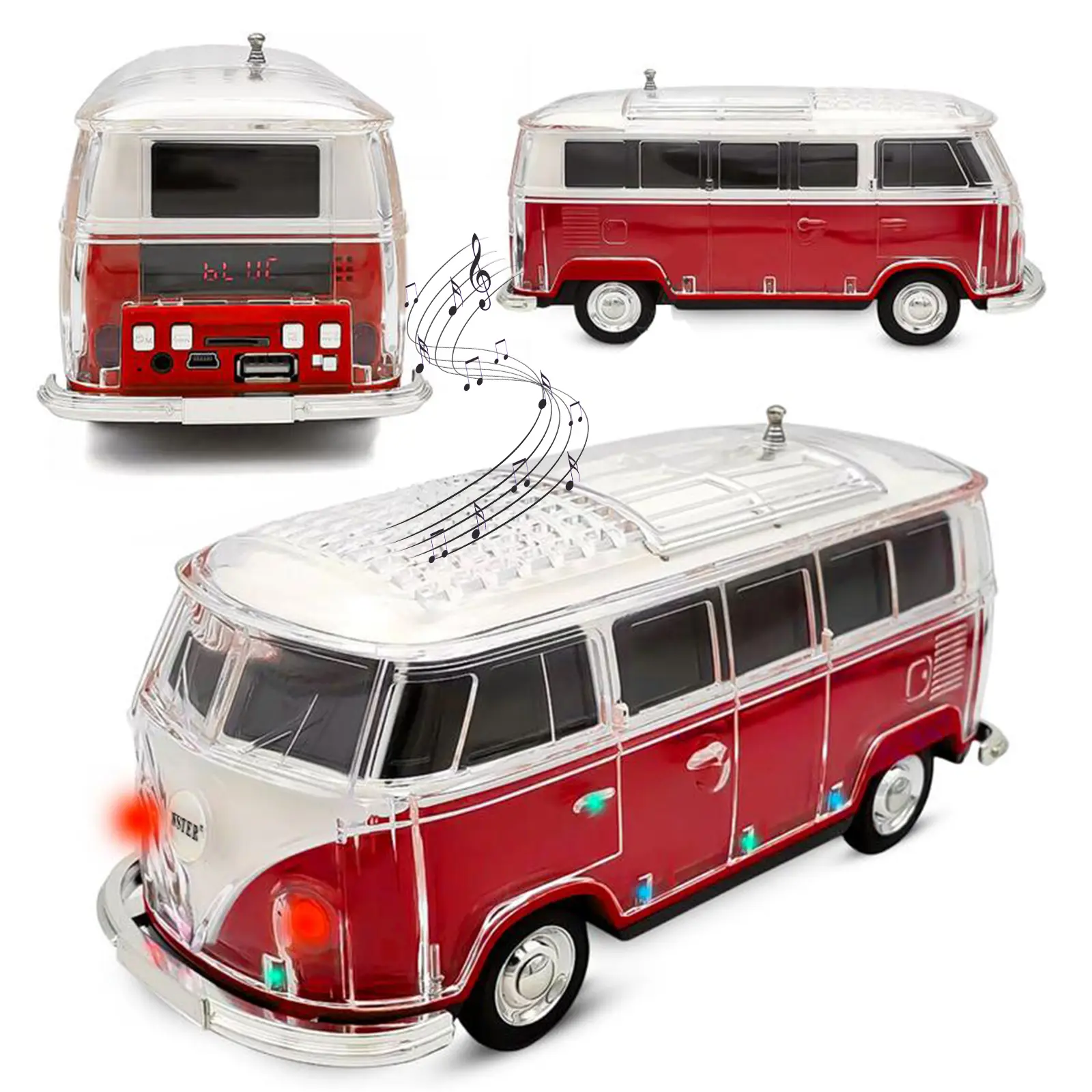 WSTER WS-267BT Portable Wireless Bluetooth Stereo Speaker, Bus/Campervan Shape with LED Lights, AUX Input, USB Port, FM Radio, Rechargeable Charging, Audio for PC, TikTok Shop Back to School,back to school haul
