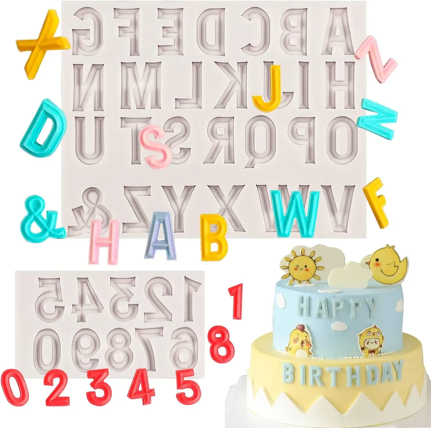 26 Capital Letter Fondant Molds, Alphabet Silicone Molds Number 0-9