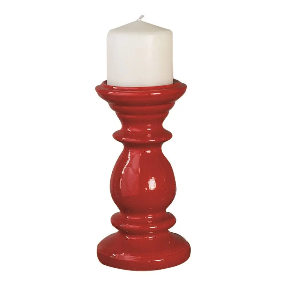 Camden Red Ceramic Decorative Candle Holder - Small Home Decor Candlestick Holder for Table, Indoors, Fireplace Mantel, 4.13"x8.07"x4.13" Size, Creates Ambient Glow, Decorative Candlestick Holders