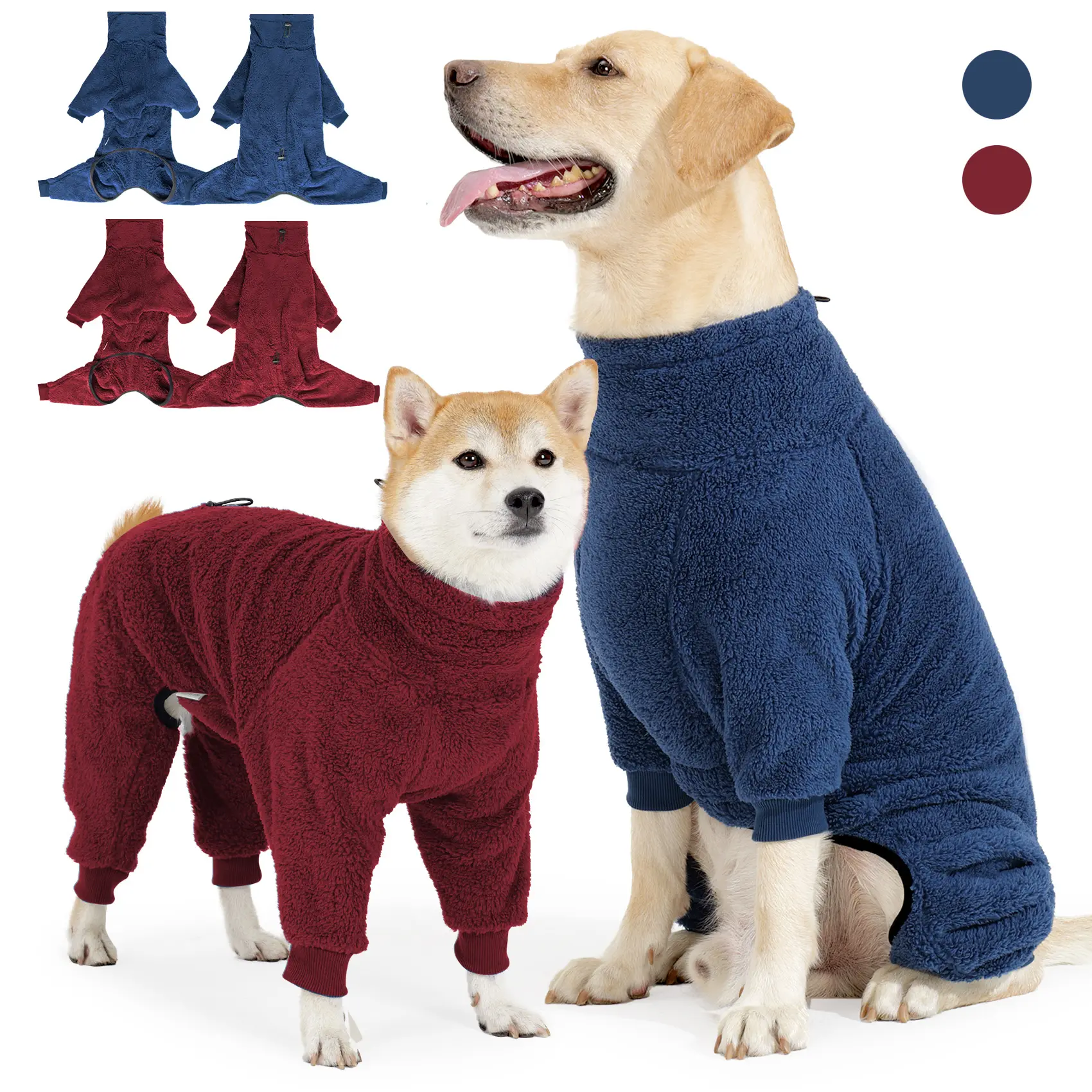 Dog Winter Coat, Warm Plush Dog Jacket, Windproof Pullover Onesie, Full Body Dog Pajamas Suit, Cold Weather Clothes for Medium Large Dogs, Outdoor Outfits