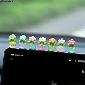 7pcs Mini Flower Potted Plants for Car Dashboard & Office Desk, Resin Miniature Garden Decor, Compact Realistic Design, Cute Tiny Ornaments Suitable for Vehicle Interior Desktop Decoration, Perfect Small Gift for Mothers, Wives, Girlfriends & Loved Ones