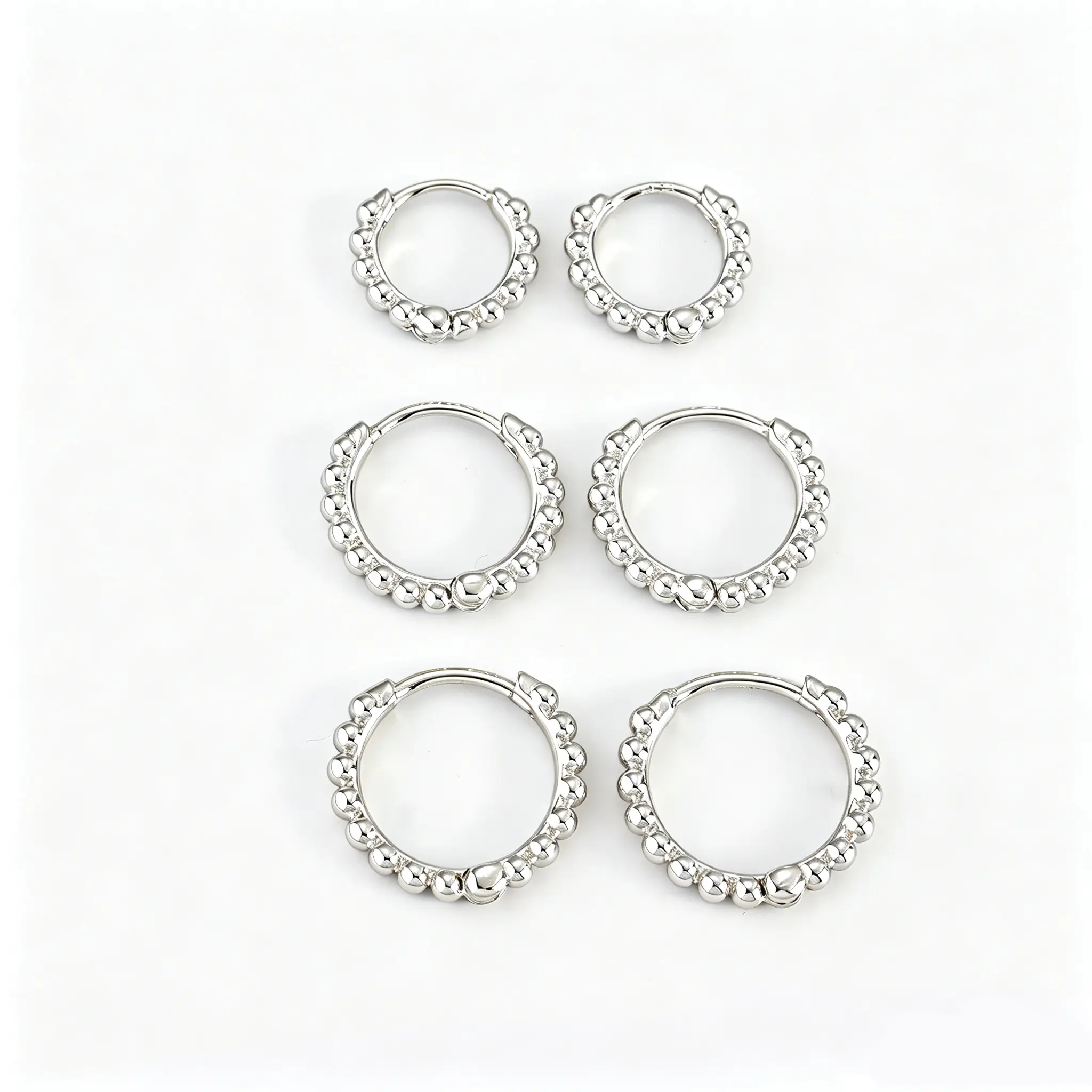 3 pairs Ball Beaded Huggie Hoop Earrings Upper Ear Cartilage Helix 925 Silver Small Tiny Mini 12mm 10mm 8mm Hoop Earrings woman high quality earring