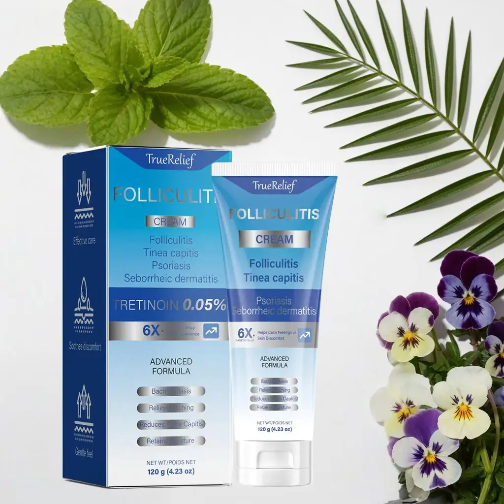 TrueRelief Folliculitis Treatment Cream 120g - Natural Herbal Formula with Honeysuckle, Dandelion, Sophora & Phellodendron for Scalp,Face & Body Care, Soothing & Repairing SeborrheicDermatitis Cream