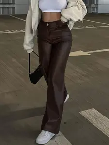 High Waist PU Leather Loose Wide Leg Pants, Minimalist Stylish and Comfortable, Perfect for Casual and Formal Wear, Women's Fashion Bottoms