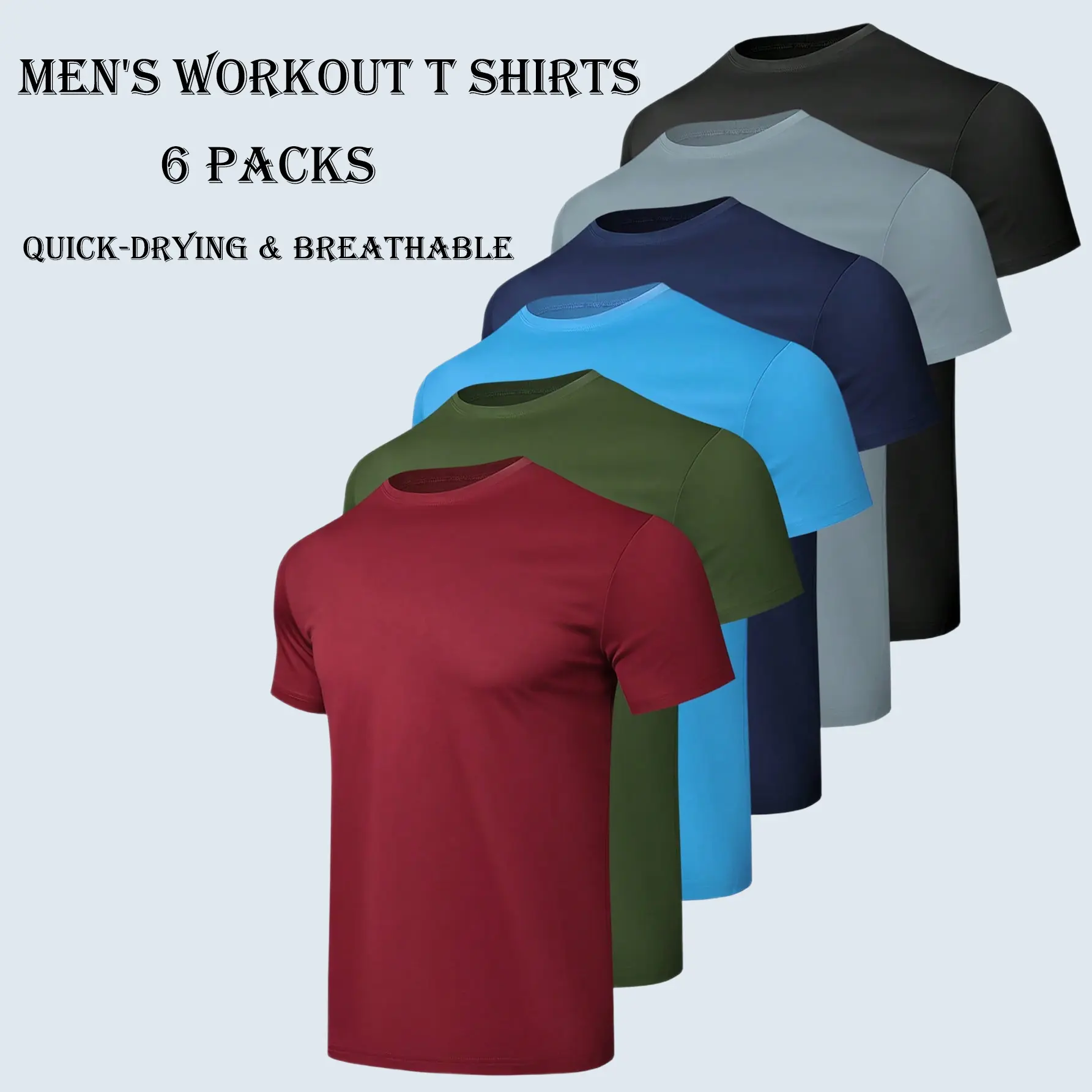6 Pack Men's Workout T Shirts Solid Casual Sports T Shirt Crew Neck Short Sleeve Gym Tops Summer Quick Drying Outdoor Gym Training Clothes Breathable Compression Short Sleeve T-Shirts For Football Gym Running Basketball Sports backtoschool
