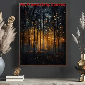 Magic Forest Magical Luminous Firefly Pattern Canvas Print Painting, 1 Count Wall Art Painting, Wall Decor for Home Living Room Bedroom