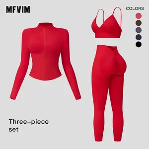 MFVIM Women’s 3-Piece Gym Clothes Set - V-Waist Tummy Control Long Pants, Sports Breathable Lightweight Athletic Outfits for Yoga, Gym, Athleisure & Athletic Workout Clothing,summerwins