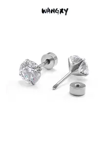 WANGXY Titanium Firework Zircon Stud Earrings for Women and Men | Diamond Grade Fireworks Cut Craftsmanship - Unisex 6mm 8mm