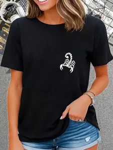 100% Cotton Unisex Left Chest Scorpion Design Funny Arachnologist Scorpio T-Shirt Graphic Printed Vintage Casual Tshirt