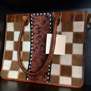 Virginia tote- patchwork hair on hide cowhide tote