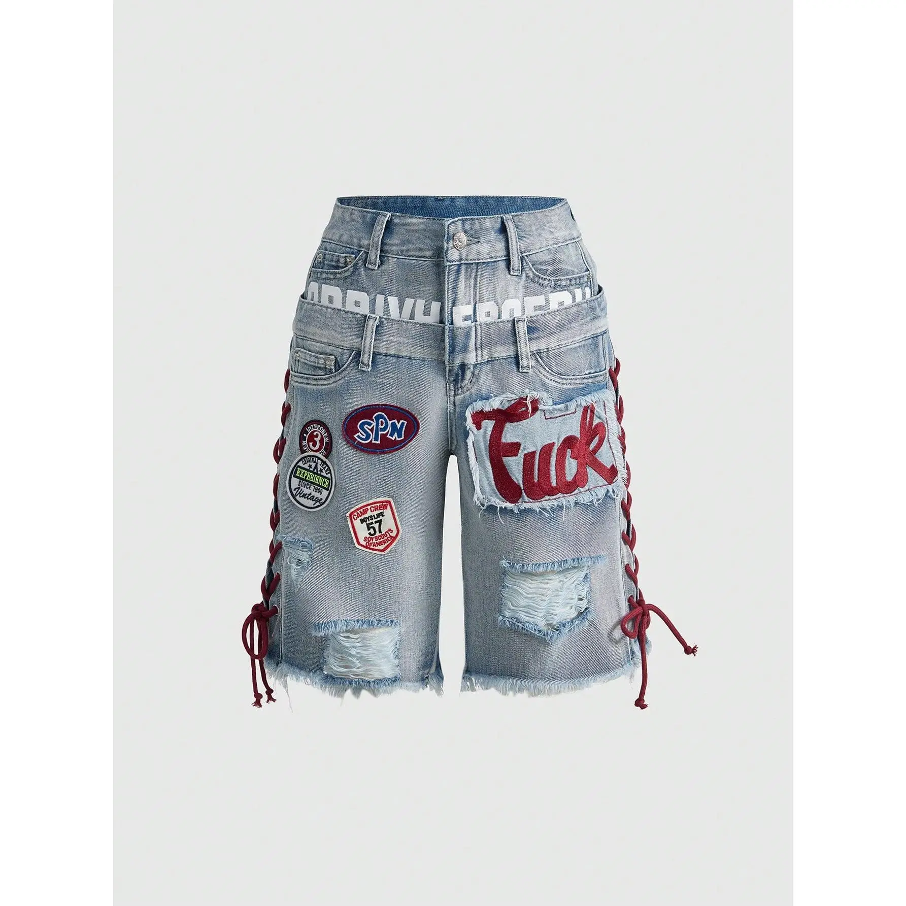 Women's Y2K Retro Jersey Sports Ballet Style Graphic Logo Embroidered Drawstring Low Waist Denim Shorts
