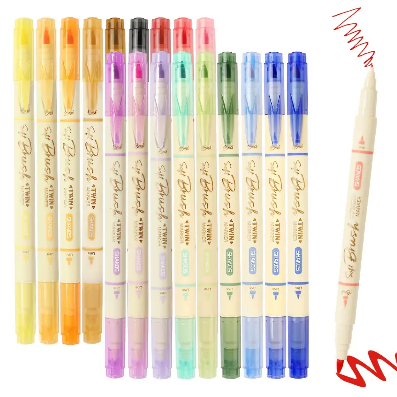 Arts Sign Brush Pen, Artist Drawing Pen, Dual Tip Soft Brush & Fine TipMarker Felt Tip Water Based Ink Color Pens Writing Pens 18 Assorted Pastel Colors Great for Lettering, Journaling, Calligraphy Brush Tip Markers