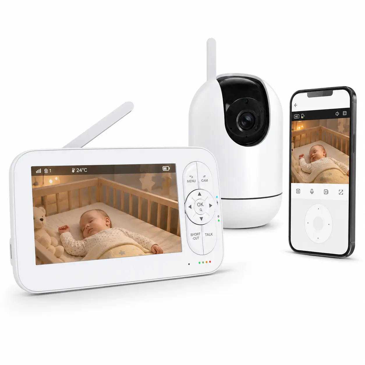 Phone App Remote Control Baby Monitor, WiFi Baby Monitor with Camera and Audio, 5" Parent Screen & Phone App, Remote Access, Pan-Tilt-Zoom, Night Vision, 2-Way Talk, No-WiFi Local Viewing Capability, See Anywhere