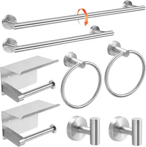 Brushed  8- Bathroom Hardware Set Stainless Steel, 24in and 16in Towel Bars Set Wall Mounted Bathroom Accessories