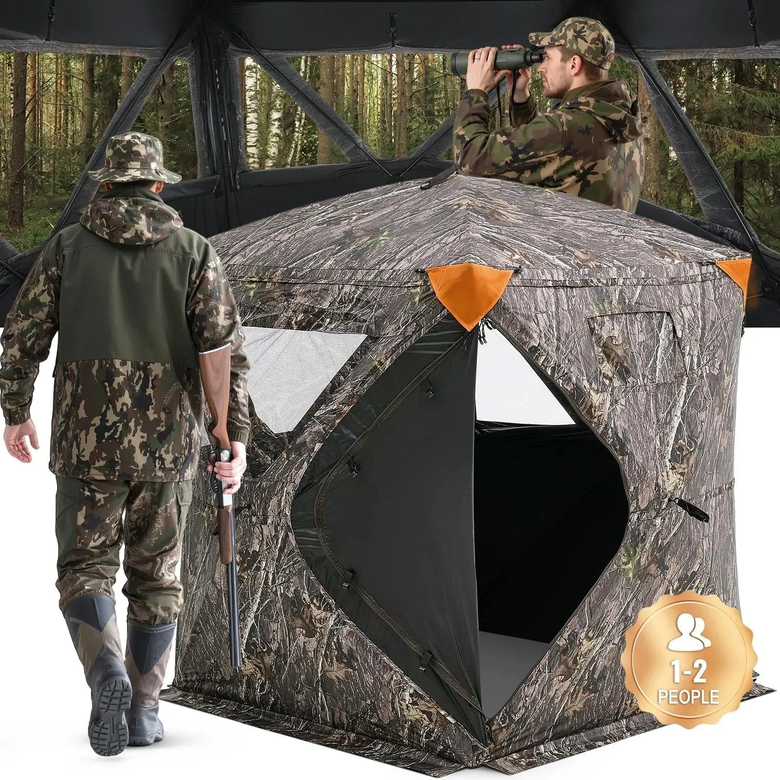 【Summerfinds】VEVOR Hunting Blind,  270° See Through Ground Blind, 1-2 Person Pop Up Deer Blind for Hunting with Carrying Bag, Portable Resilient Hunting Tent, One-Way See-Through Mesh for Turkey and Deer Hunting