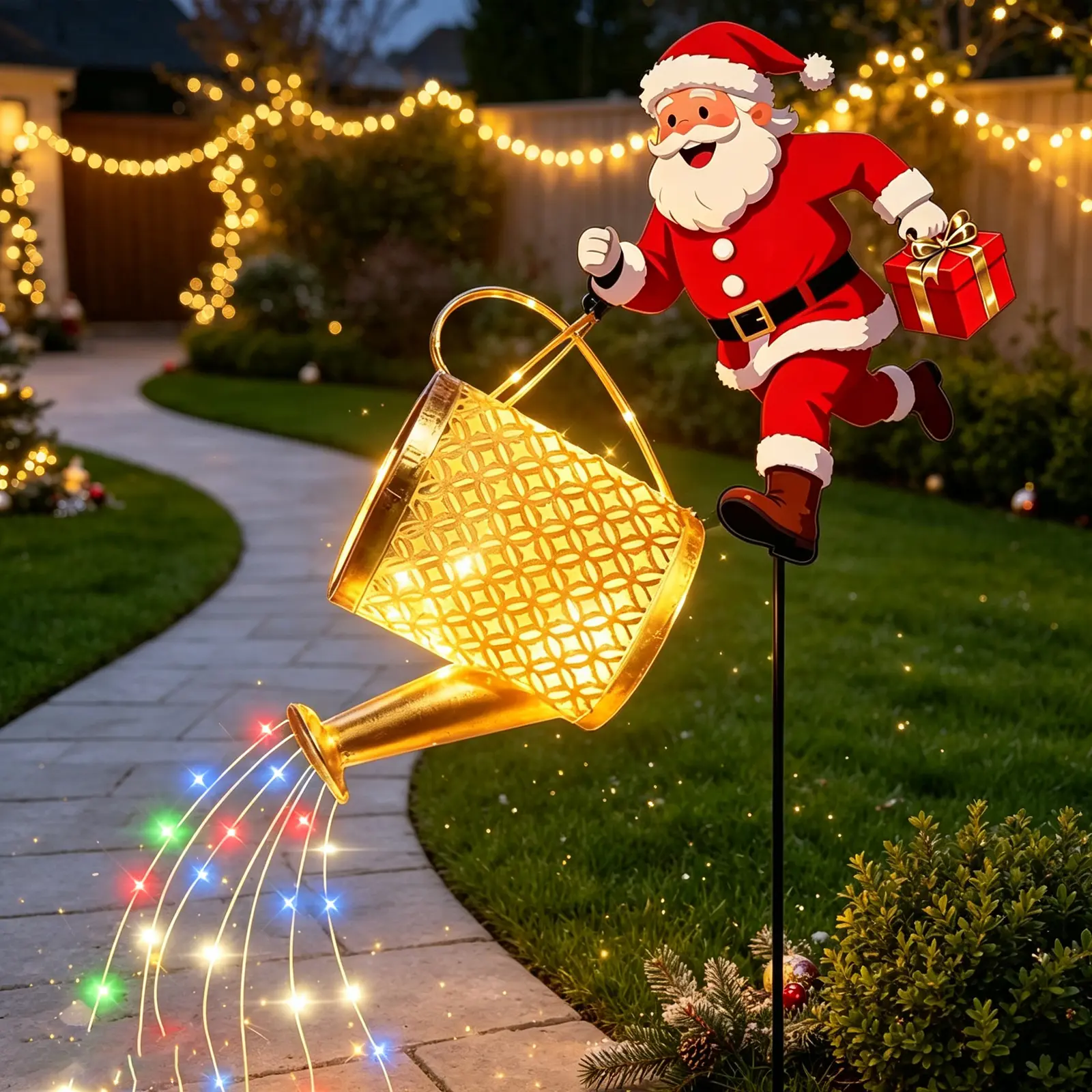 Solar Christmas Lights Outdoor Waterproof Kettle Santa Claus | Christmas Solar Lights Lanterns Decorative Outdoor for Garden Decor Yard Pathway Patio Porch Landscape Holiday Walkway