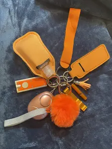 Safety Key Chain Set Orange, Fashionable Keychain & Phone Chain & Wristband, Trendy Exquisite Accessories for Women