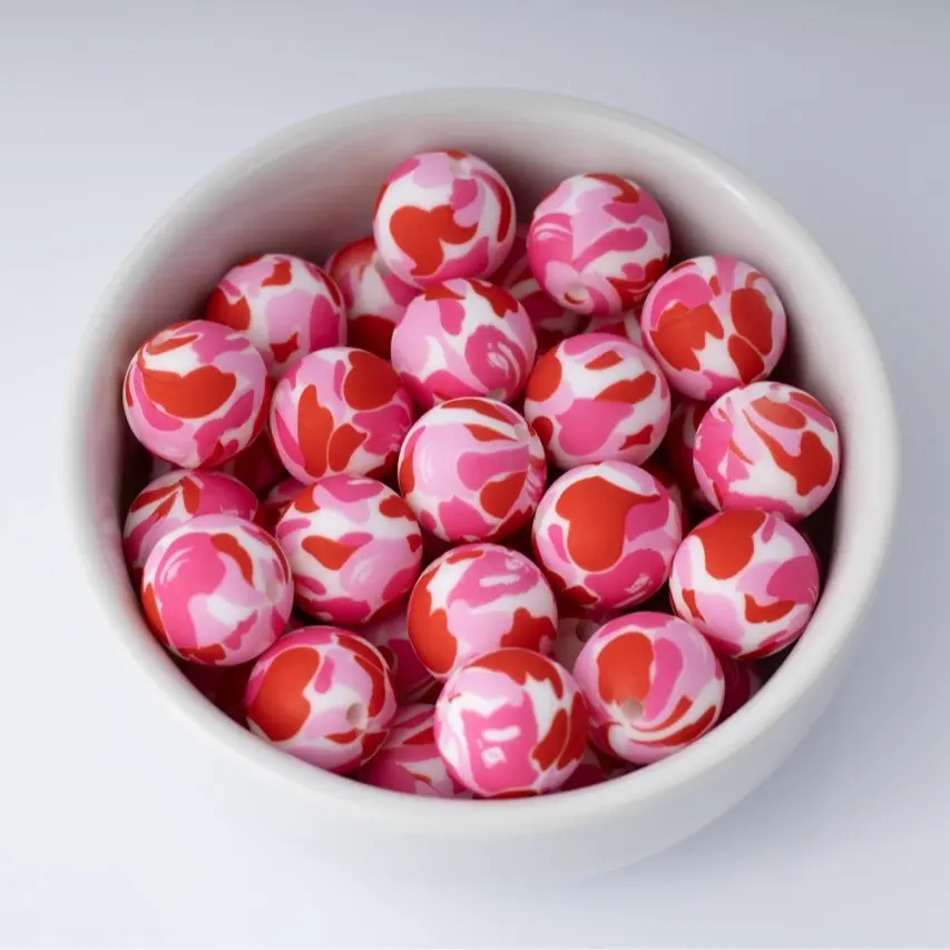 Red Camo Silicone Beads Printed Round Silicone Beads