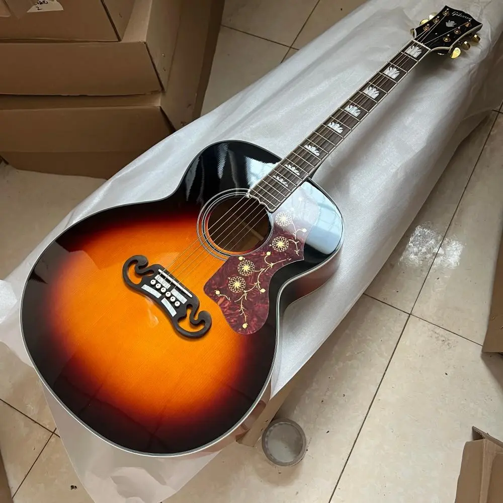 GIB-SON Sunset Blue 6-String Right-Handed Jumbo/Super-Jumbo Stylish Guitar - Maple Back and Sides, Rosewood Fretboard, Bone Nut, 20 Frets, Ideal for Country, Jazz