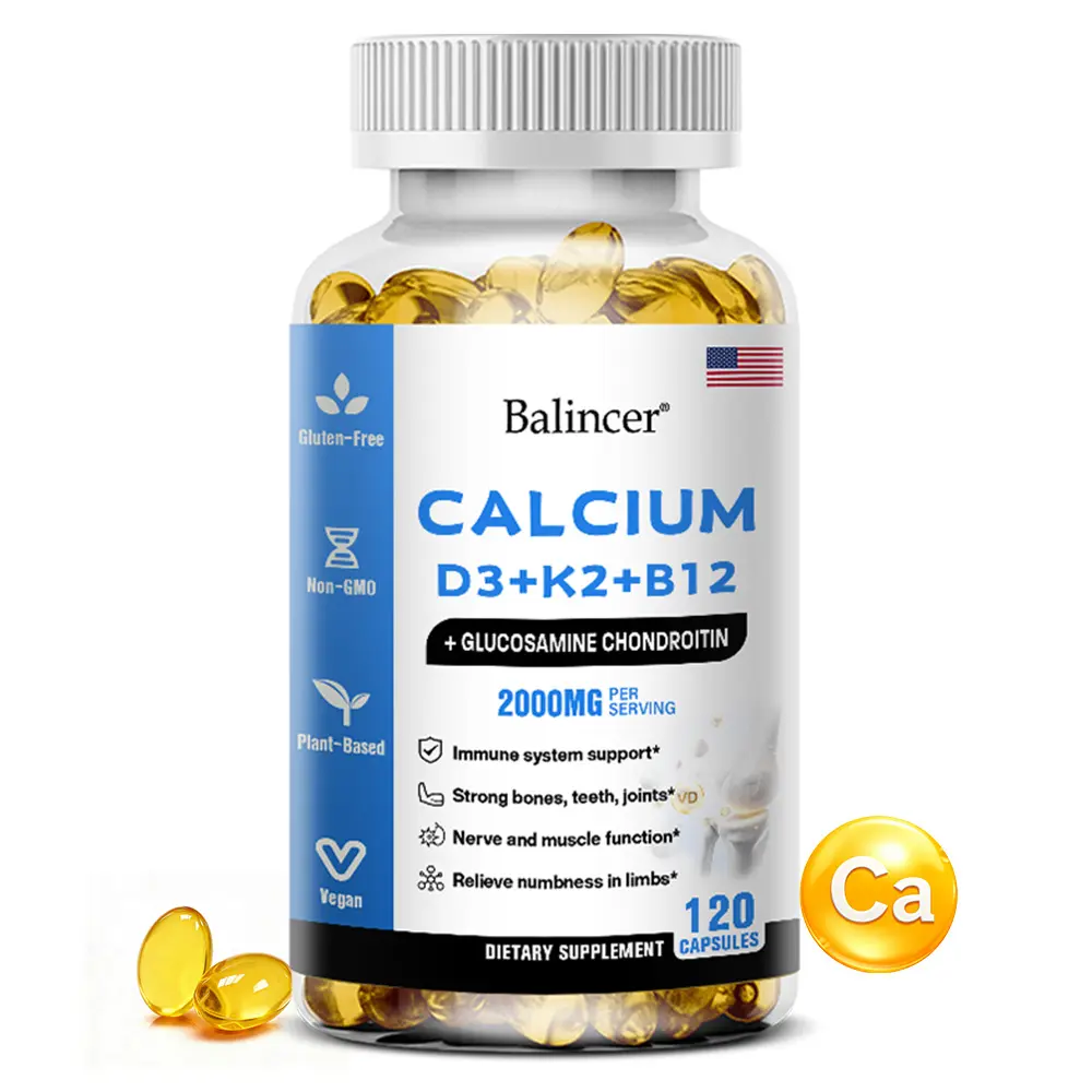 Balincer Calcium and vitamin D3+K2+B12 health supplements,Support bone and joint health, 120 Capsules Balincer Calcium and vitamin D3+K2+B12 health supplements,Support bone and joint health, 120 Capsules