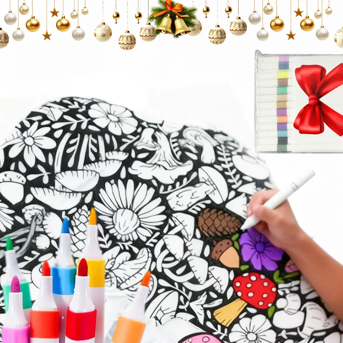 Kids' DIY Coloring Blanket Throw - Sherpa Fleece with Custom-Dyed Fabric, Warm Fleece Back, Doubleside Use, 47x55 in, 24pc Custom Colored Pens, Kid-Made Art Throw for Bedroom Decor, Cozy Warm Blanket