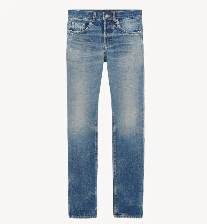 Yves Saint Laurent Men's Classic Slim Fit Jeans in Hydrangea Blue, Casual Low Waist 5-Pocket 100% Cotton Denim Made in Japan, Stylish, Belt Loops, Button, Denim Finds, Denim Your Way