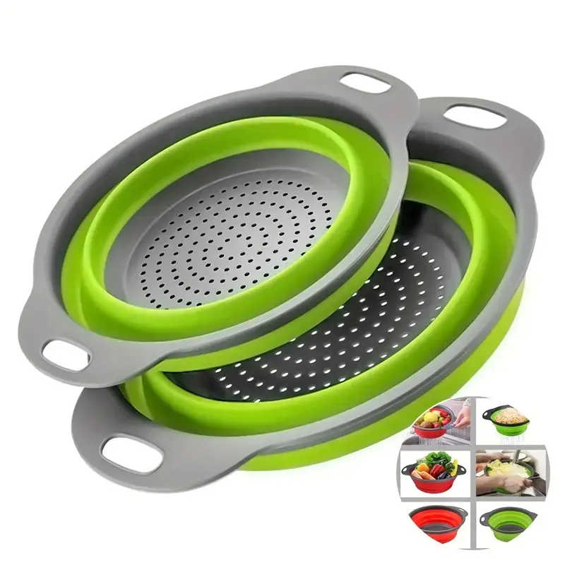 Foldable Tpr Colander Set, Kitchen Strainer Set, Collapsible Strainers for Kitchen, Strainers And Colanders, Kitchen Fruit and Vegetable Drying Rack, Pasta Drainer, Wash Bowl for Fruits Vegetables Noodles, Water Filter Tray