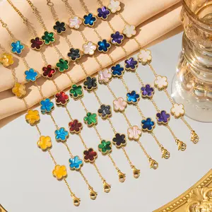 US-FASHION - 316L Stainless Steel Lucky Five-Petal Flower Bracelet For Woman Stylish Plum Blossom Five-Leaf Clover Party Exquisite Jewelry