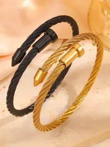 Fashionable Braided Design Cuff Bangle, Stainless Steel Nail Bangle for Women & Men, Trendy All-match & Exquisite Jewelry for Birthday Gift