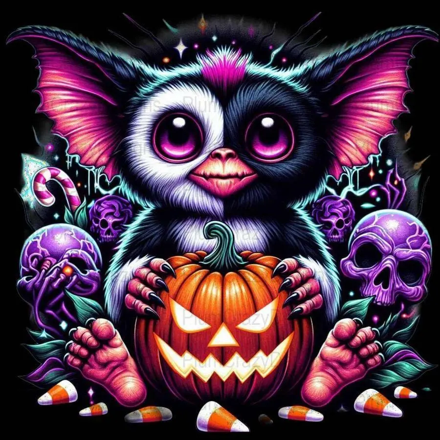 5D DIY Full Drill Round Diamond Painting Kit - Pumpkin Face, Purple Skull, Candy Stripes Mosaic, Canvas - DIY Decorative Painting, Home Wall Decor, Suitable for Halloween and Christmas, Birthday and Anniversary Gifts, Handicraft