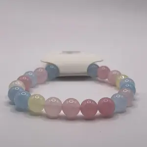 Natural Morganite Bracelet Jewelry Handcrafted Natural Morganite Bead Chain Crystal Bracelet for Women and Men