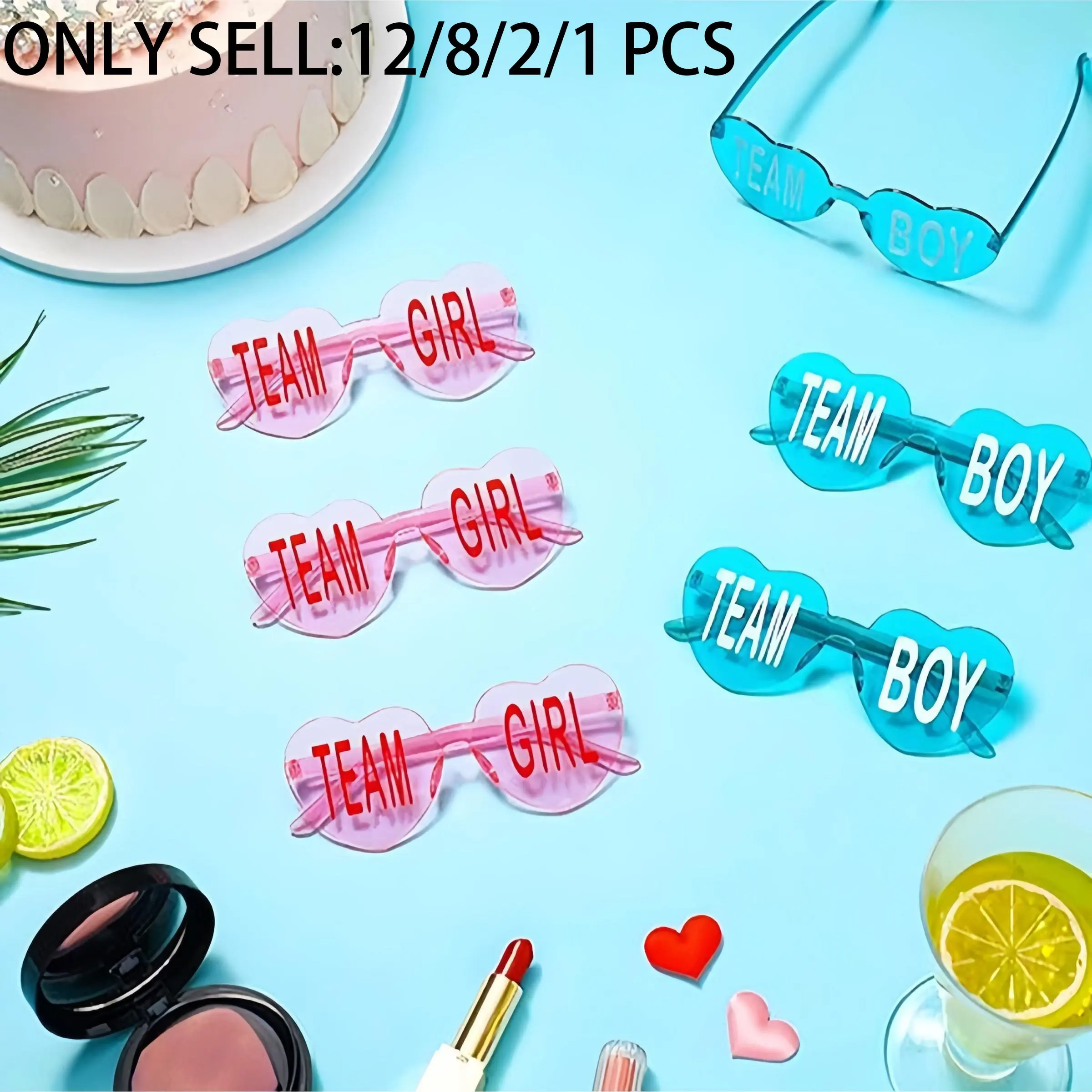 Baby Shower Gender Reveal Sunglasses, Blue & Frameless Sun Glasses, Girl Team Vs Boy Team Decorations, 1/2/6/8/12 Pieces Set, Party Accessories, Theme Party Supplies, Party Decoration Supplies