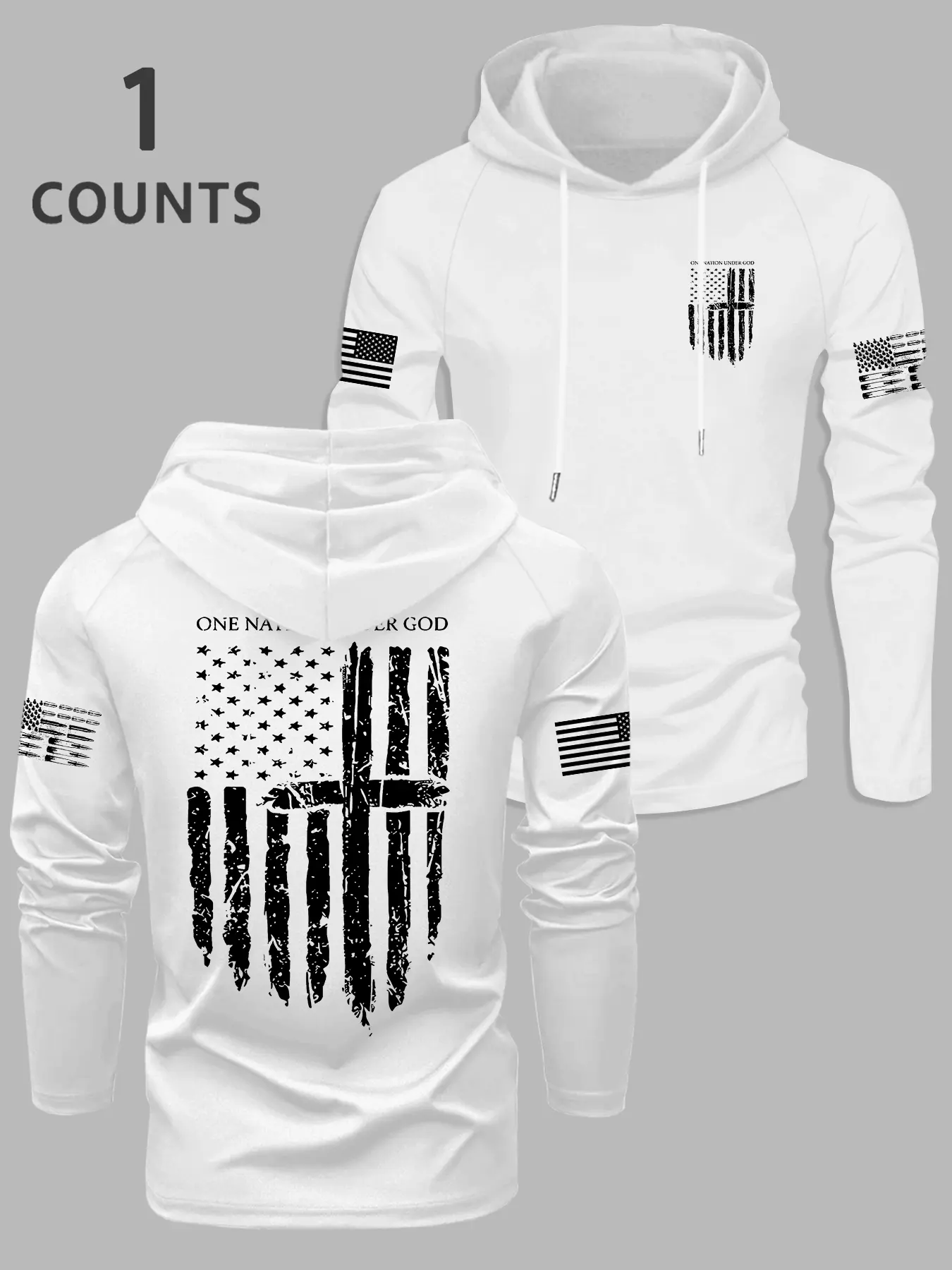 Men's Trendy Fitted Hooded Long Sleeve Tee Shirt, Flag Series Graphic Print Design, Casual Daily Wear & Outdoor Fashion, Spring Fall Season, College Hoodie, Menswear
